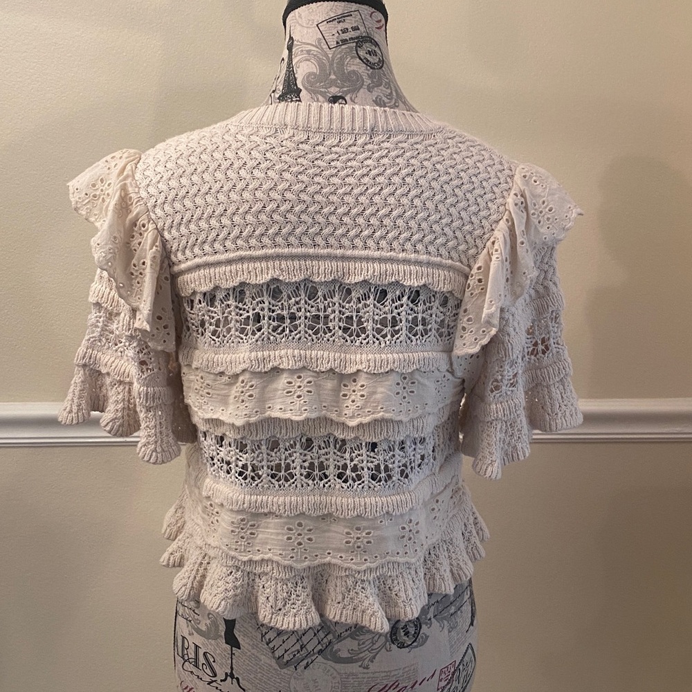 Zara Cream Lace Crochet Ruffle Boho Top Small - Picture 5 of 9